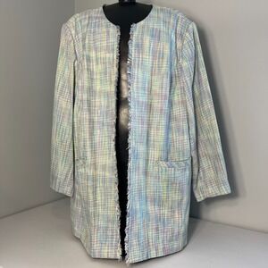 VTG Maggie Barnes Pastel Colors Raw Frayed Open Blazer Plus 30W Spring Career
